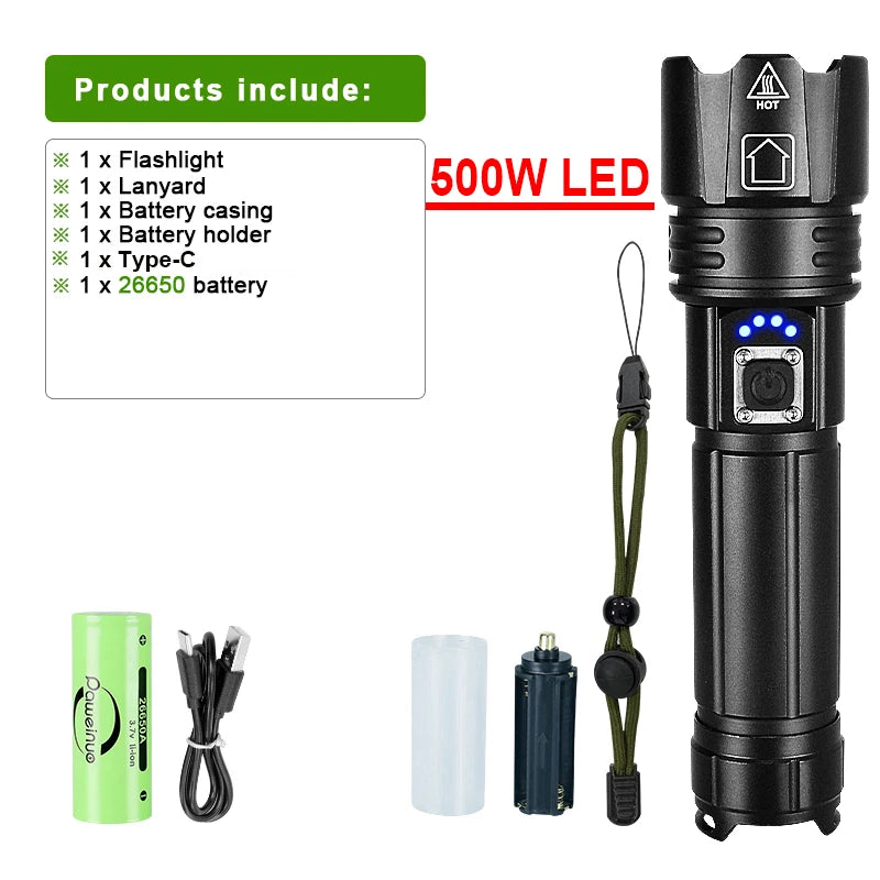 Most Powerful LED Flashlight Rechargeable Torch Lighting 1500M Tactical Lantern Ultra Powerful Flashlight with Usb Charging