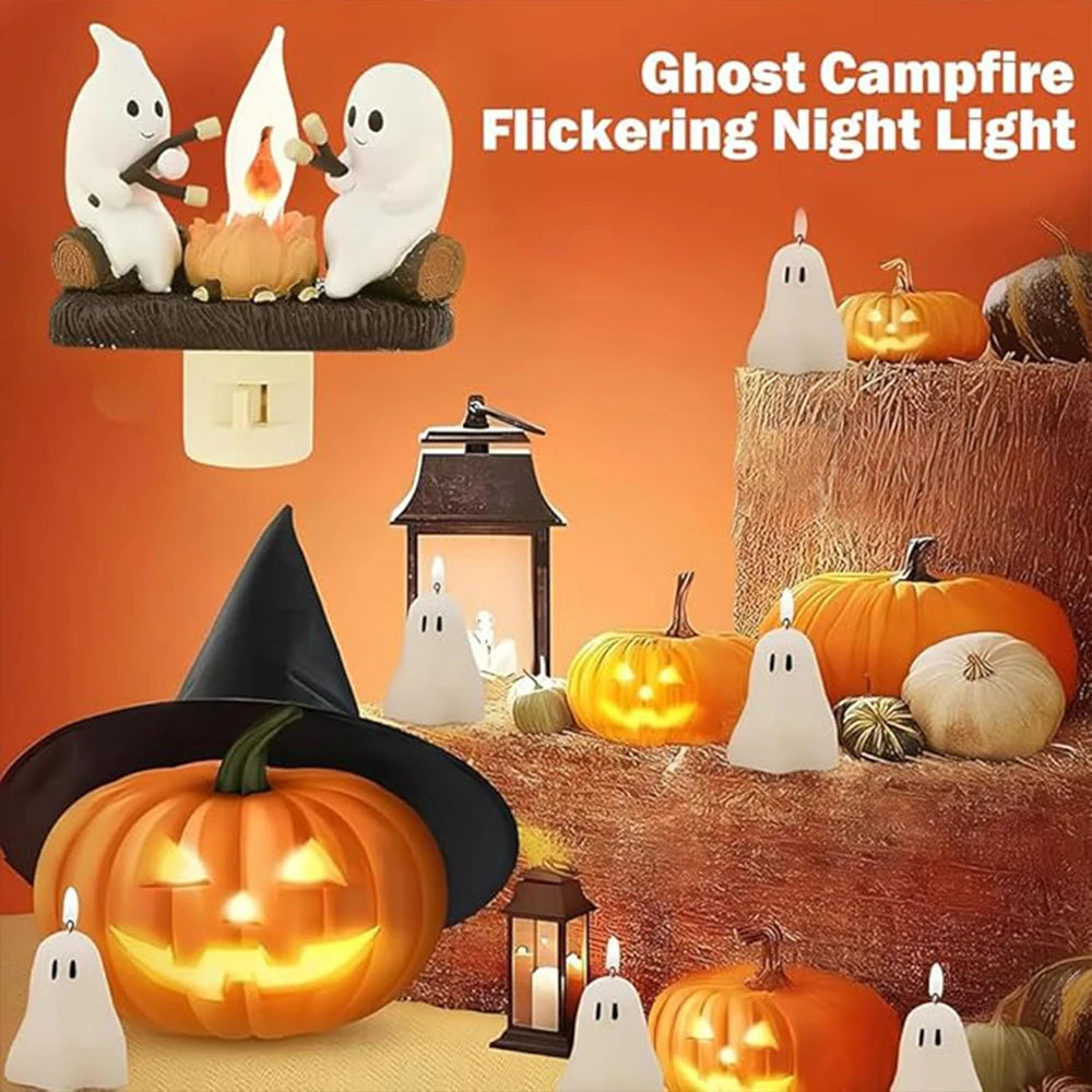 New Fashionable Ghost Campfire Nightlight Ghost Campfire Flickering Plug in Night Light Halloween Ghost Pumpkin Night Light