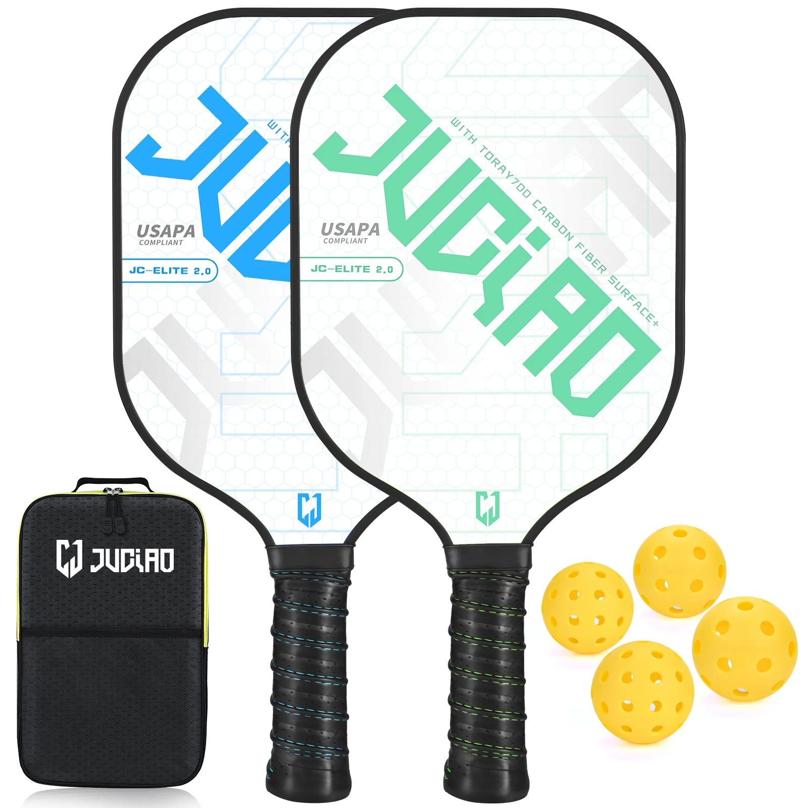 Pickleball Paddles USAPA Compliant Includes 4 Balls Thermoformed Carbon Fiber Face Lightweight Pickleball Set