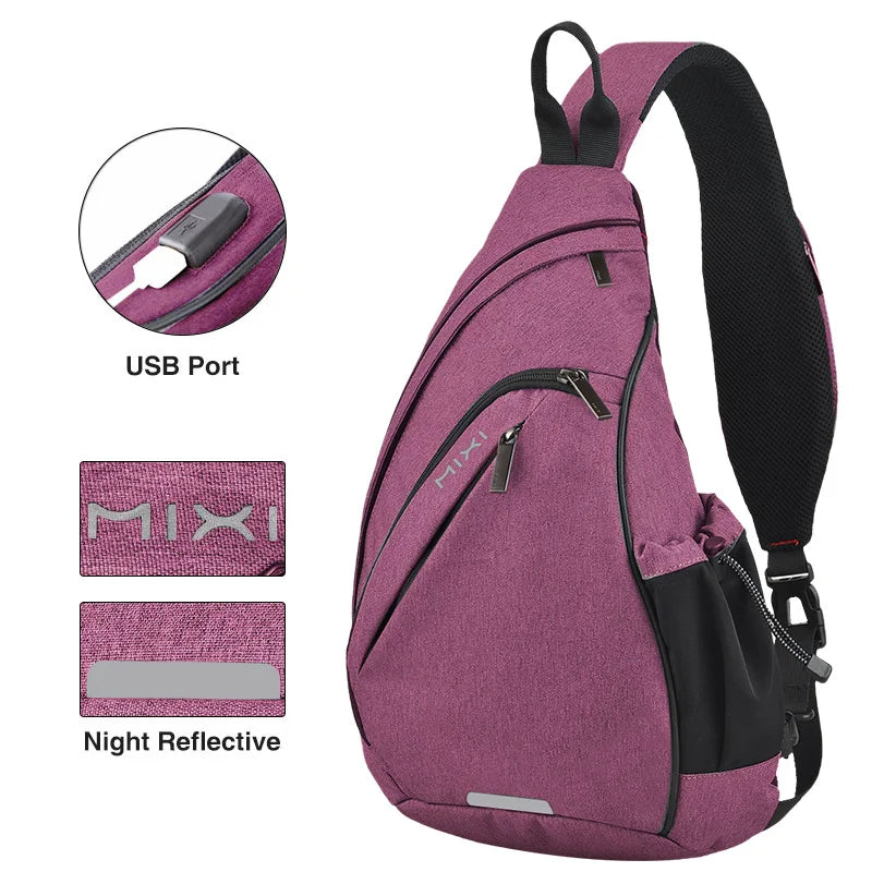 Mixi Men One Shoulder Backpack Women Sling Bag Crossbody USB Boys Cycling Sports Travel Versatile Fashion Bag Student School