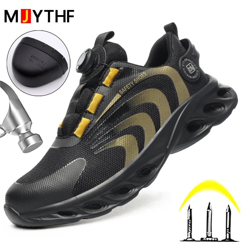 Rotary Buckle Work Sneakers Protective Shoes Lightweight Safety Shoes Puncture-Proof Anti-Smash Steel Toe Shoes Work Boots Men