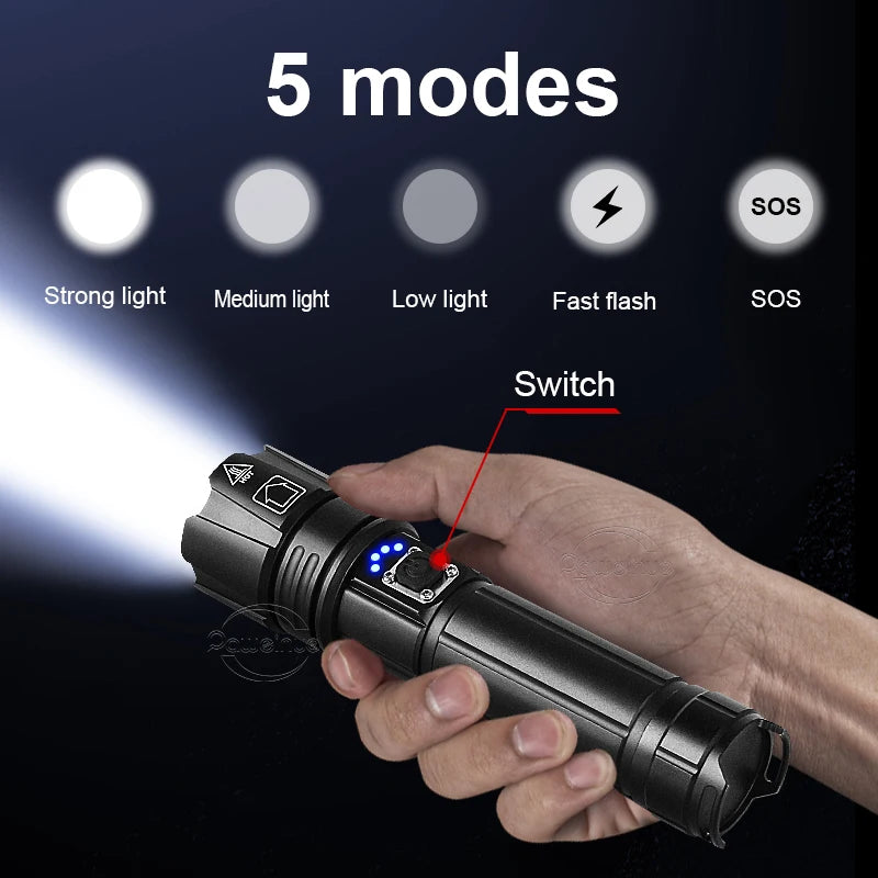 Most Powerful LED Flashlight Rechargeable Torch Lighting 1500M Tactical Lantern Ultra Powerful Flashlight with Usb Charging