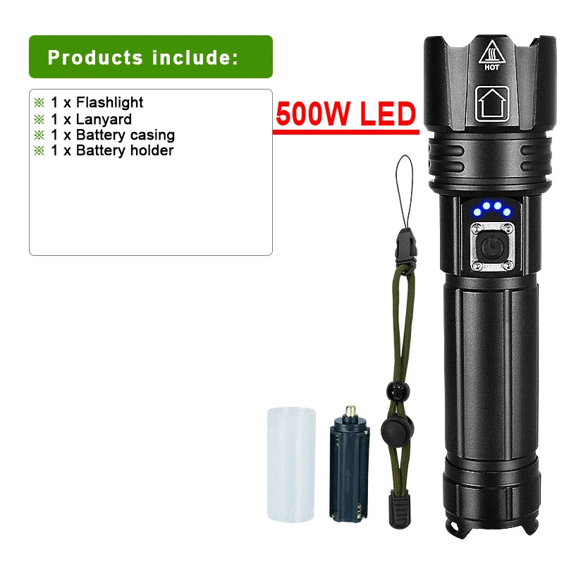 Most Powerful LED Flashlight Rechargeable Torch Lighting 1500M Tactical Lantern Ultra Powerful Flashlight with Usb Charging