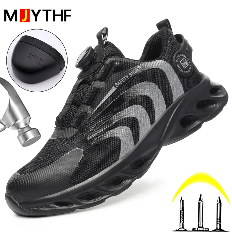 Rotary Buckle Work Sneakers Protective Shoes Lightweight Safety Shoes Puncture-Proof Anti-Smash Steel Toe Shoes Work Boots Men