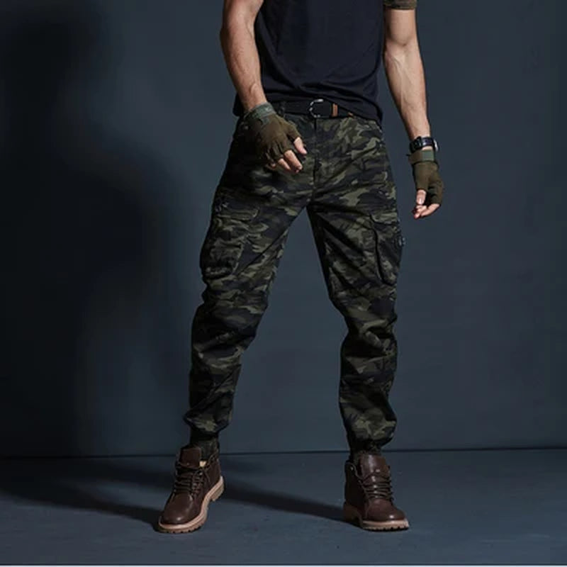 Khaki Casual  Men Tactical Joggers Camouflage Cargo Pants