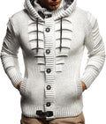 Men'S Stylish Knit Sweater with Buttons | Knitted Sweatshirt Pullover with Hood | Warm for Winter | LN5605